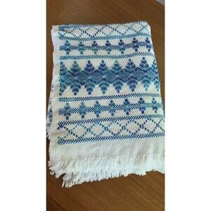 White And Blue Floral Fringe Blanket Throw